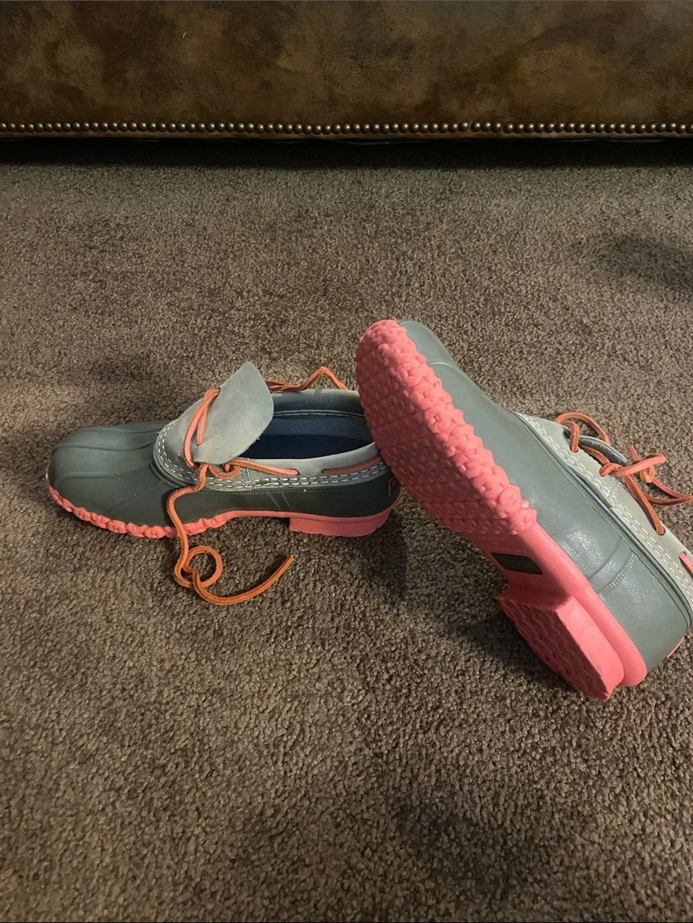 L.L. Bean Women's Gray Duck Boots with Coral Accents